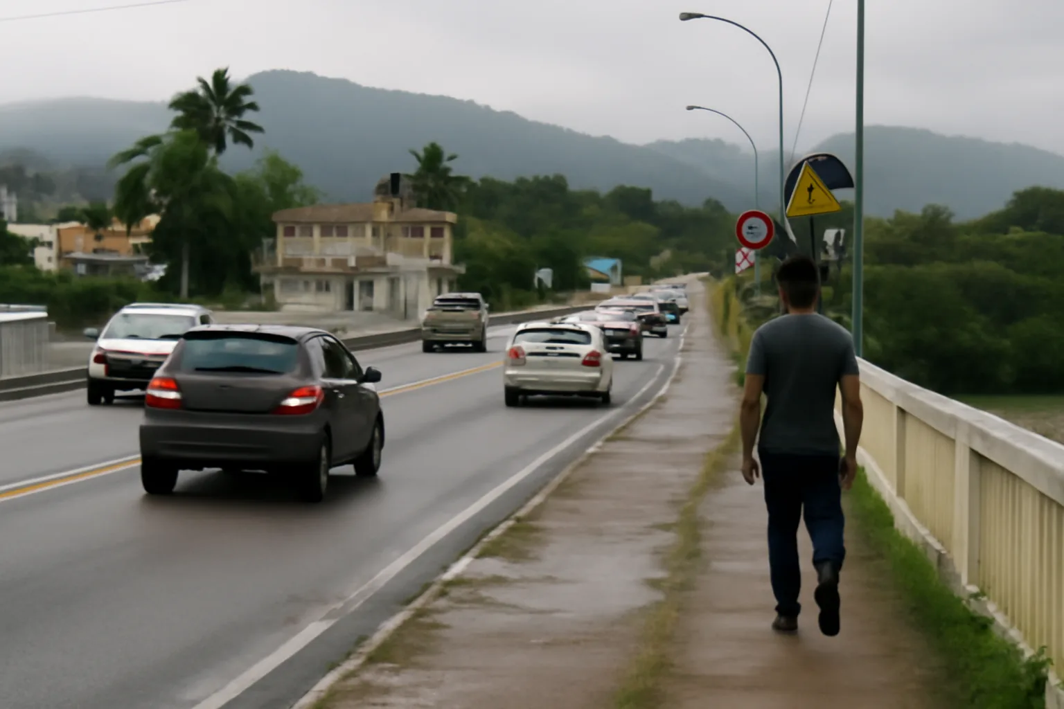 Carro tomba na Ponte Abdon Batista e rompe adutora em Jaraguá do Sul