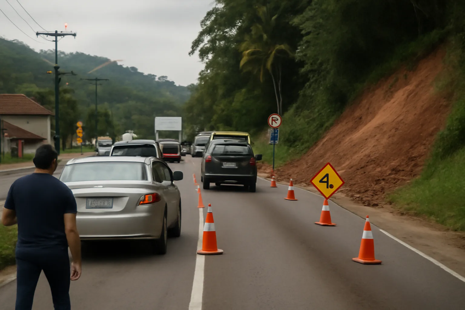 Deslizamento interdita faixa da BR-280 na Serra de Corupá