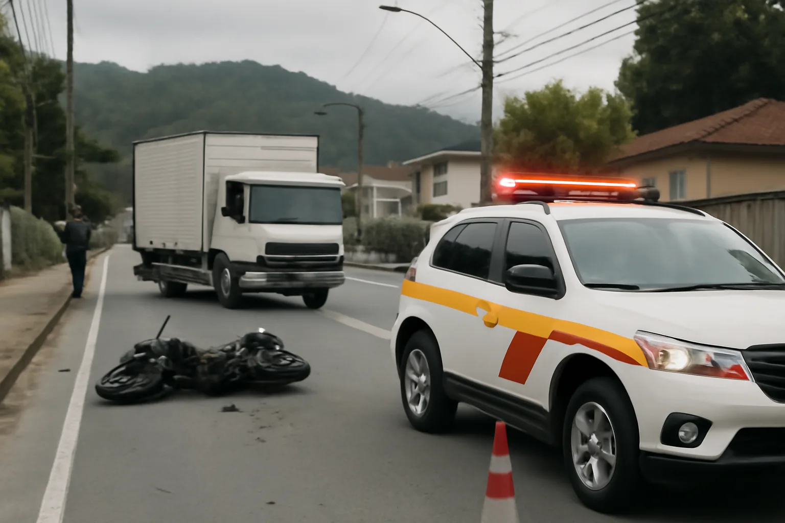 Motociclista fica desacordado após colisão com caminhão em Jaraguá do Sul