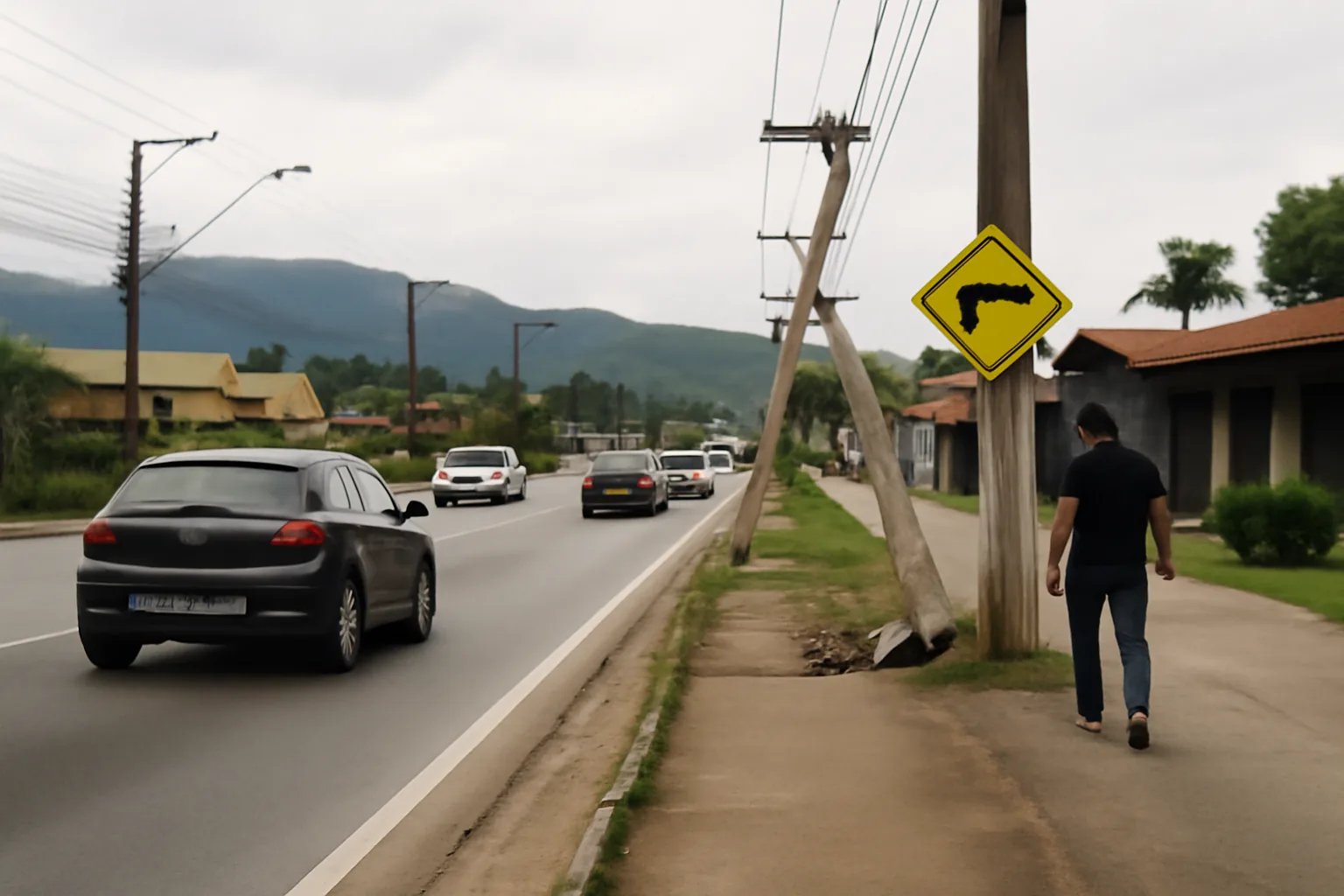 Motorista fica ferido ao atingir poste em Jaraguá do Sul